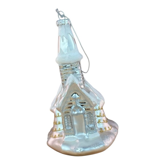 Glass Church Ornament with Glitter Accents Elegant Holiday Decor - Picture 3 of 9